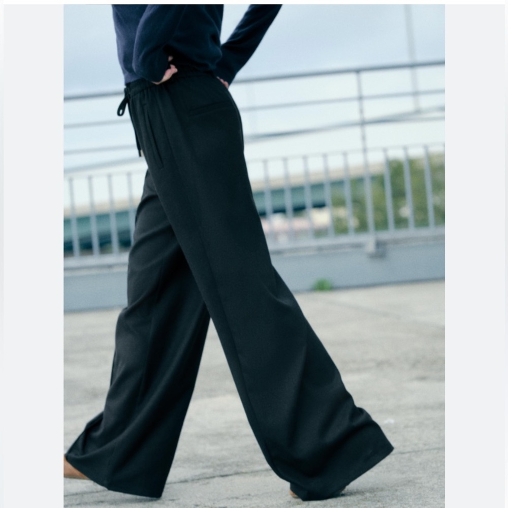 COPY Zara Soft Black Wide Leg Flannel Pants Bloggers Mango Relaxed Fit M